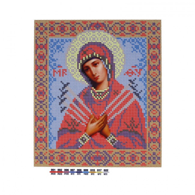 Канва/ткань с рисунком А4 "Богородица Семистрельная" №1 для вышивания бисером, Нова Слобода /БИС 9007