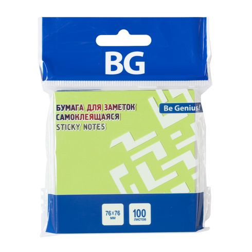 Бумага для заметок, 7,6*7,6 см, 100 л., самоклеящаяся, зеленая НЕОН, европодвес, 12/384 шт. в упак.