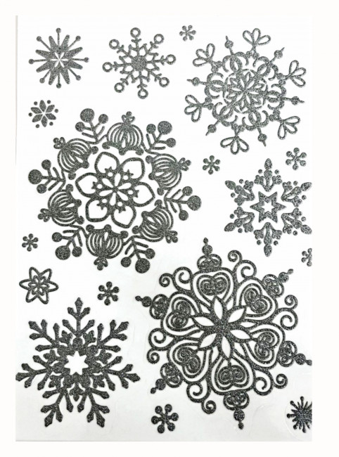 НАКЛЕЙКИ ДЕКОРАТИВНЫЕ, DARLENS «СЕРЕБРИСТЫЕ СНЕЖИНКИ», 200Х300 ММ, АССОРТИ