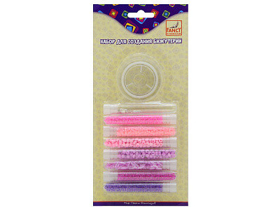 Набор д/бижутерии БИСЕР-1, стекляный в тубах, 7х 5г, леска 20м, 3 замка, 2 диз. асс. (роз., р/цв.), арт.FD080171