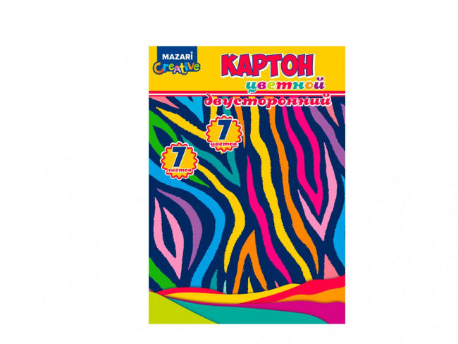 Набор цветного картона мелованного двустороннего 7 л., 7 цв.,А4, плотность 240 гр/м2, в папке