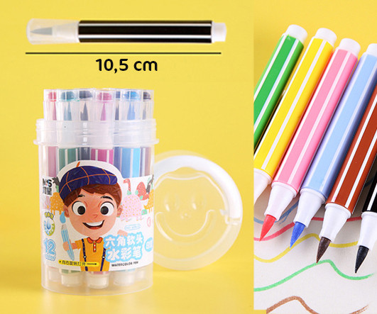 Фломастеры 12 цв. DA-310 JUMBO наконечник кисть, 6гр корпус, смываемые, в пластиковом тубусе №668 (1/24/144)