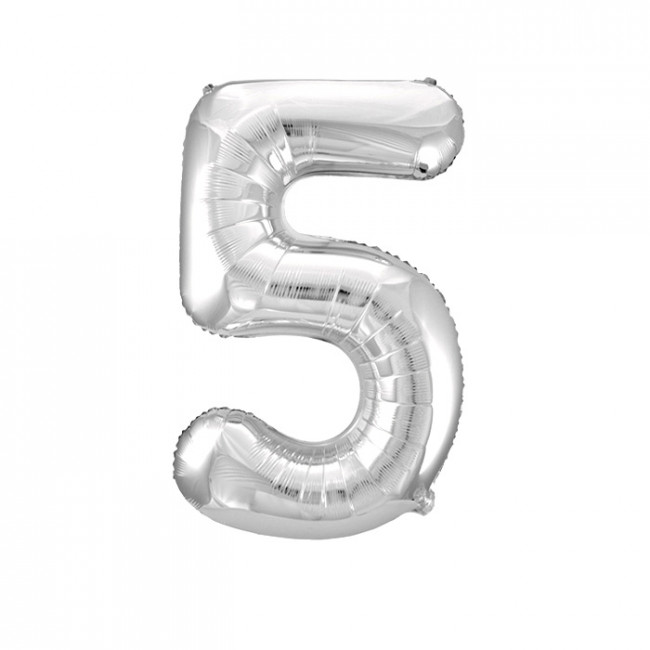Шар ЦИФРА 5 17" серебро /Silver /43 см/К