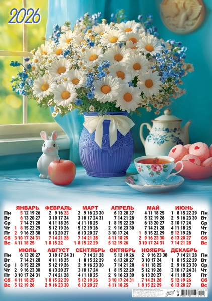 Календарь-плакат А2 2026г "Уютные ромашки", ПО-26-136