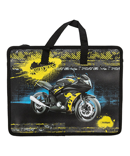 Папка для творчества А4 с ткан. ручками CJ-8096 "Мотокросс" пластиковая, молния сверху, черная с рисунком (1/12/240)