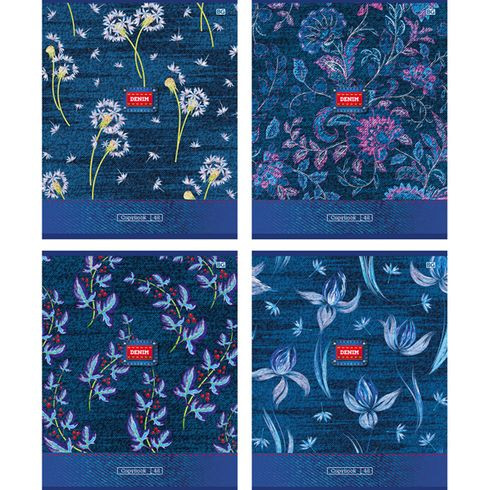 Тетрадь общая А5 скоба 48л. клетка "Denim&flowers" выборочные блёстки (ассорти)(10/80) Тетрадь общая А5 скоба 48л. клетка "Denim&flowers" выборочные блёстки (ассорти)(10/80)