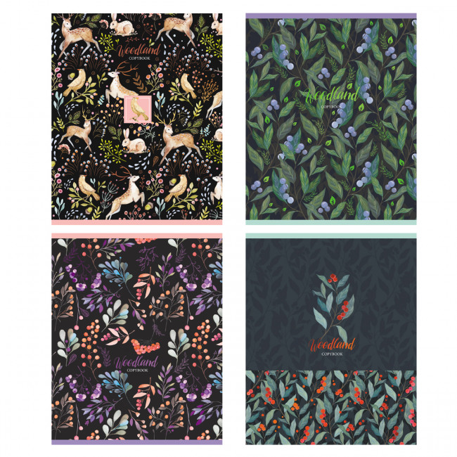 Тетрадь общая А5 скоба 96л. одна линия "Woodland" тиснение голографической фольгой BG (8/32)