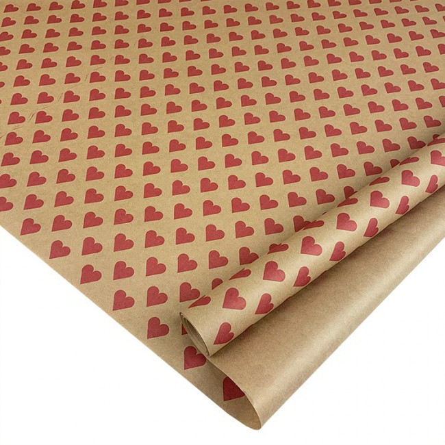 Бумага подарочная в рулоне (крафт) 1-ст. "Сердца красные" Бумага подарочная в рулоне (крафт) 1-ст. "Сердца красные"