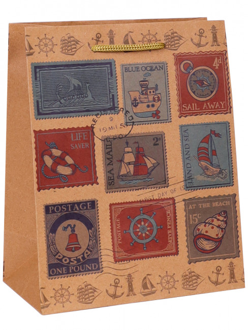 Пакет подарочный из крафт-бумаги 26,4х32,7х13,6 см (craft L) Морские прогулки, 150 г ППК-7444 (12)