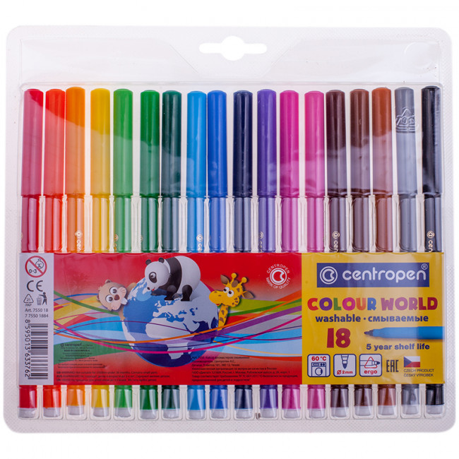Фломастеры 18цв "Пингвины Colour World" трехгранные, смываемые, Centropen Фломастеры 18цв "Пингвины Colour World" трехгранные, смываемые, Centropen