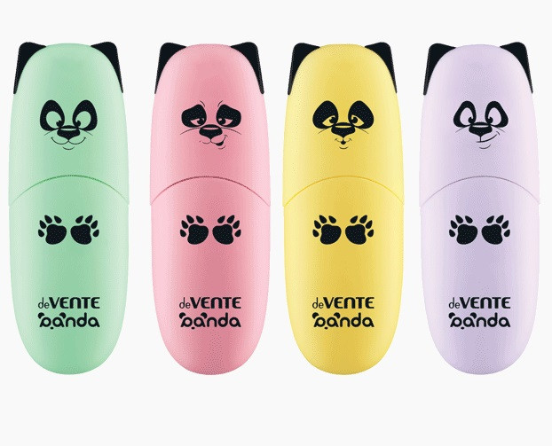 Маркер-выделитель "deVENTE. Panda" плоский мини-корпус с ушками и запечаткой, скошенный наконечник, ширина линии 1-5 мм, в пластиковой банке, 4 пастельных цвета