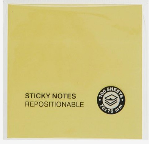 Бумага для заметок с клеевым краем, 76х76мм, 100л., желтая