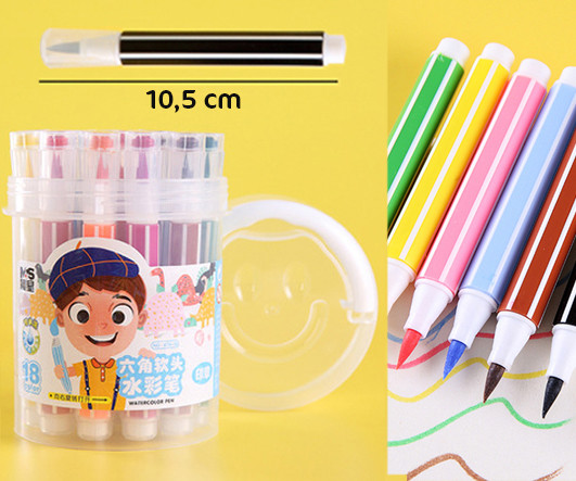 Фломастеры 18 цв. DA-311 JUMBO наконечник кисть, 6гр корпус, смываемые, в пластиковом тубусе №668 (1/16/96)