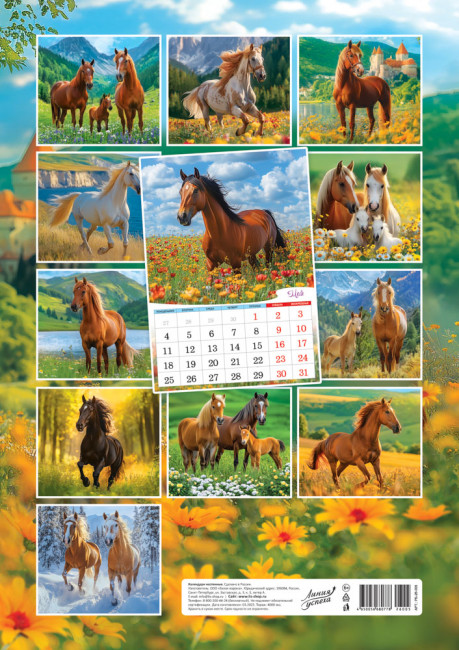 Календарь ригельный 2026г "Милые лошади", РБ-26-005