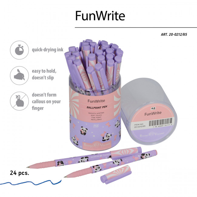 Ручка шариковая 0,5мм синяя "FunWrite. Lolipop. Пандочки", BV 20-0212/65 (24) Ручка шариковая 0,5мм синяя "FunWrite. Lolipop. Пандочки", BV 20-0212/65 (24)