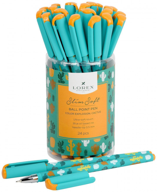 Ручка маслян. 0,50мм COLOR EXPLOSION.CACTUS серия Slim Soft синий, LOREX/ LXOPSS-CE2 (24)