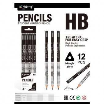 Карандаш чернографитный НB, трёхгранный Yalong/YL241345 (12)