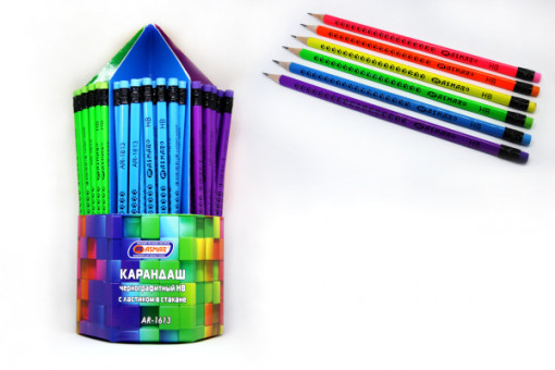 Карандаш чернографитный трехгранный с ластиком флуоресцентный AR-1613 ASMAR (144)