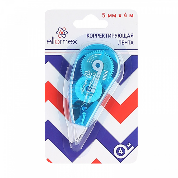 Корректирующая лента "Attomex" 5 ммx04 м, синий прозрачный корпус, фронтальный аппликатор, в картонн