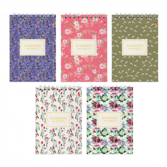 Блокнот А6 40л клетка "Цветы. Паттерн", 5 видов ассорти, BV/3-40-252 (50)