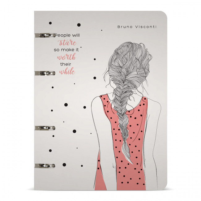 Тетрадь А5 80л в точку "Девушка с косичкой", со сменным блоком, на кольцах, BV/7-80-632/05 (16)