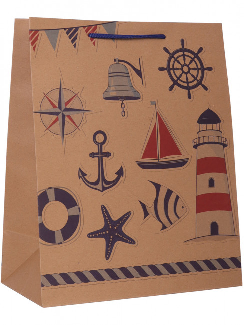 Пакет подарочный из крафт-бумаги 26,4х32,7х13,6 см (craft L) Морской , 150 г ППК-7445 (12)