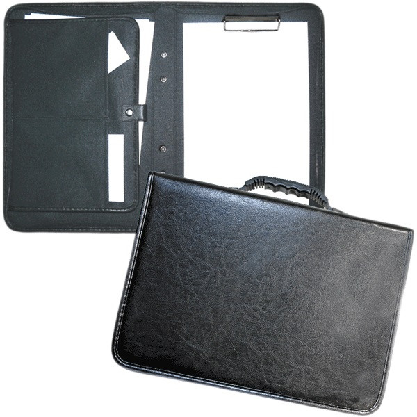 Папка А4 деловая "Tango" искусств. кожа, метал. прижим для бумаг, с ручкой-трансформером, на молнии, черная, Attomex