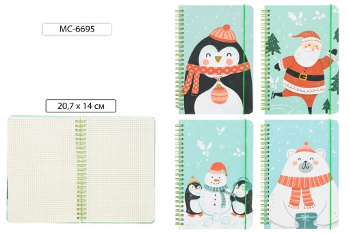 Блокнот детский А5 60л клетка "ЗИМНЯЯ МЯТА", спираль, на резинке, 7БЦ, Basir/МС-6695