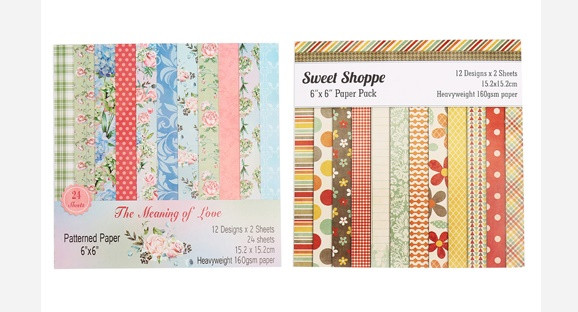 Бумага для скрапбукинга SWEET, размер 15,2 х 15,2 см, 12 листов по 2 дизайна, плотность бумаги 160г/м2, ассорти дизайнов, ОПП-упаковка, Mazari
