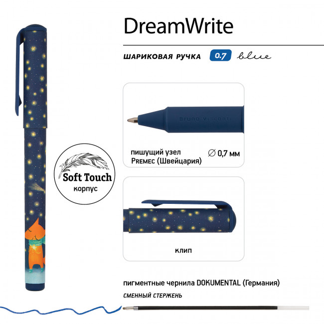 Ручка шариковая 0,7мм синяя "DreamWrite. Лисята", BV/20-0264/01 (24) Ручка шариковая 0,7мм синяя "DreamWrite. Лисята", BV/20-0264/01 (24)