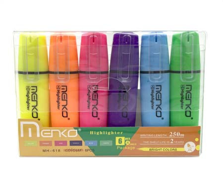 Маркер выделитель  CM-37 набор 6 шт "Неоновые" 1-5мм, скошенный, прямоугольный корпус, в упаковке ПВХ MH-618 (1/12/144)