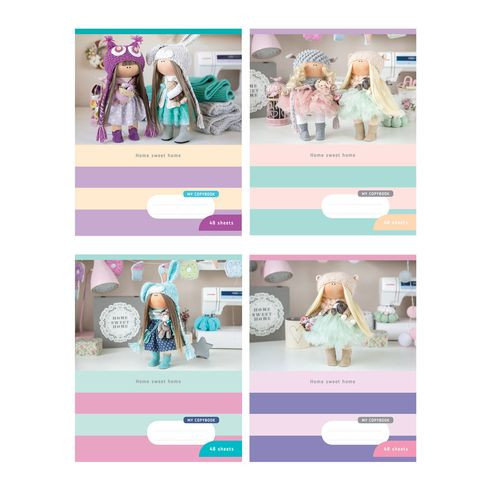 Тетрадь общая А5 скоба 48л. клетка "Dolly" выборочные блёстки (ассорти) BG (8/56)