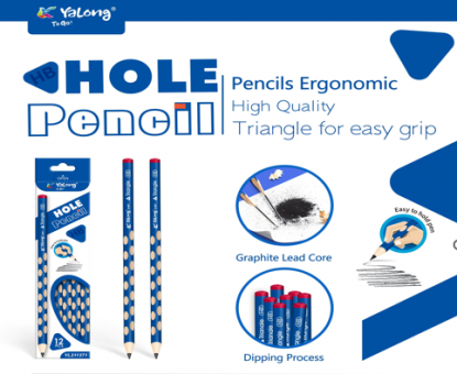Карандаш чернографитный НВ, трехгранный корпус, без ластика, заточенный, Yalong/ YL211371-Y (12)