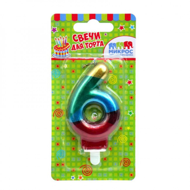 Свеча "Цифра 6. Радужная", 7см, Микрос/Ч04016 (24) Свеча "Цифра 6. Радужная", 7см, Микрос/Ч04016 (24)
