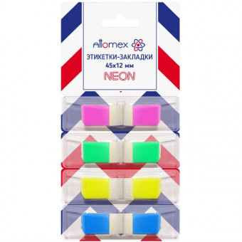 Набор самоклеящихся этикеток-закладок "Attomex" пластиковые полупрозрачные, в индивидуальном диспенсере Z-сложение, 45x12 мм, 4x50 листов, 4 неоновых цвета, в картонном блистере Набор самоклеящихся этикеток-закладок "Attomex" пластиковые полупрозрачные, в индивидуальном диспенсере Z-сложение, 45x12 мм, 4x50 листов, 4 неоновых цвета, в картонном блистере