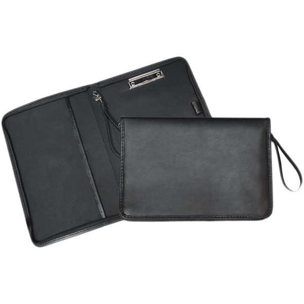 Папка деловая "Attomex. Vega" A4, искусственная кожа, металлический прижим для бумаг, с ручкой-петлей, на молнии, черная