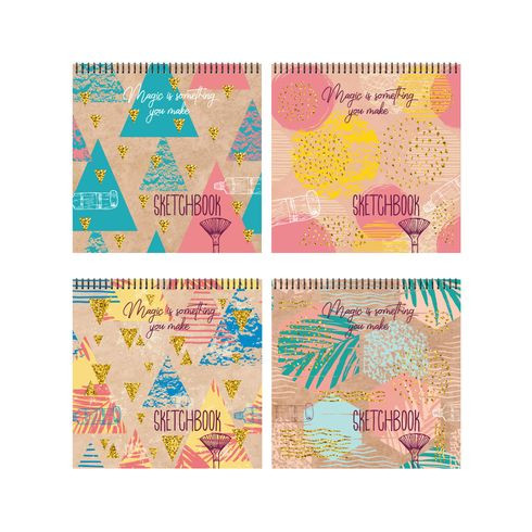 Скетчбук 17х17см гребень 50л. "Magic Sketch" тиснение голографической фольгой (ассорти)