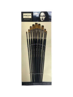 Кисти набор 9 шт. синтетика, плоские, (№0,2,4,6,8,10,12,14,16) деревянная ручка, Bomeija/A801