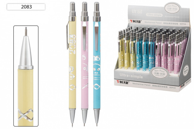 Карандаш автоматический 07мм цветной корпус, с серебристой насечкой, серебристый клип, Basir/2083 (60)