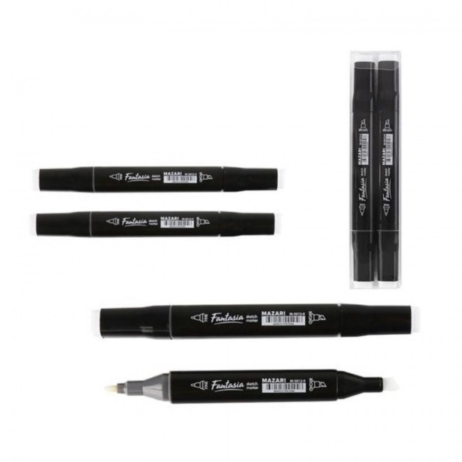 Набор маркеров для скетчинга двусторонние FANTASIA, colorless, 2 шт., пулевид./клиновид. наконечники, пиш.узлы 3.0-6.2мм, ПВХ- упаковка, Mazari
