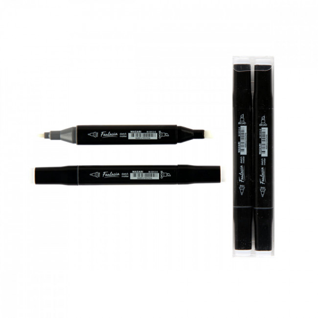 Набор маркеров для скетчинга двусторонние FANTASIA, colorless, 2 шт., пулевид./клиновид. наконечники, пиш.узлы 3.0-6.2мм, ПВХ- упаковка, Mazari