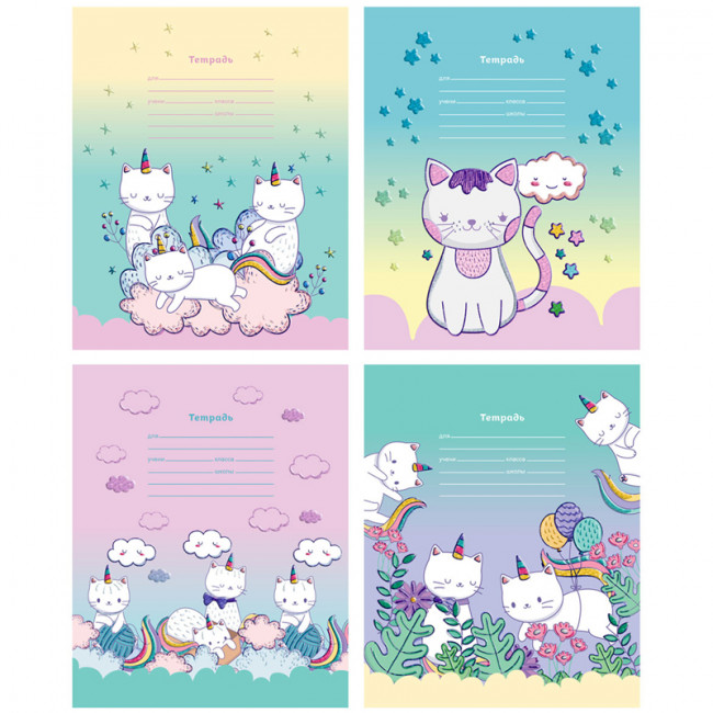 Тетрадь 18 клетка "Мур-мяу" скрепка, BG (12/144)