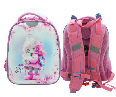 Ранец DA-55561 INTELLIGENT "Девочка и сакура" розовый, 40х30х18см, 2 отделения с внутренними и 2 боковыми карманами, анатомическая спинка (1/6)