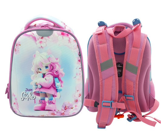 Ранец DA-55561 INTELLIGENT "Девочка и сакура" розовый, 40х30х18см, 2 отделения с внутренними и 2 боковыми карманами, анатомическая спинка (1/6)