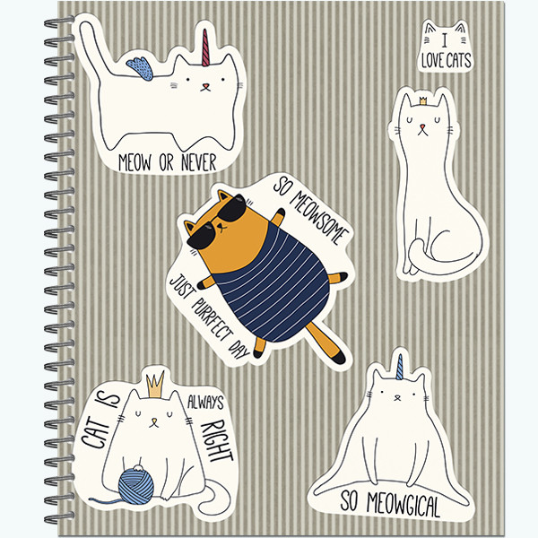 Тетрадь общ., 170х203, 96л.,гребень, "Кото-стикеры" 4+0+выбор. УФ (20)