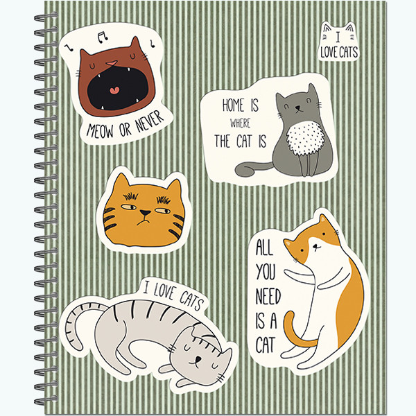 Тетрадь общ., 170х203, 96л.,гребень, "Кото-стикеры" 4+0+выбор. УФ (20)