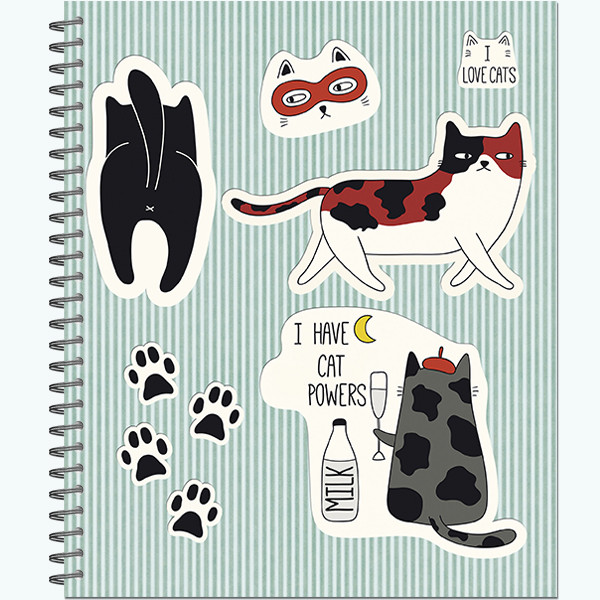 Тетрадь общ., 170х203, 96л.,гребень, "Кото-стикеры" 4+0+выбор. УФ (20)