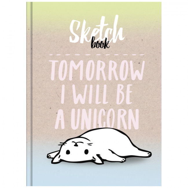 Скетчбук А6 80л "Завтра буду единорогом" 7БЦ, матовая ламинация, 100г/м2, белый блок с градиентом, BG/С6т80_лм 10039