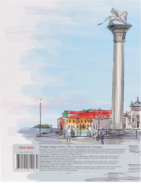 Тетрадь А5+ 100 клетка "Оживленная площадь", на кольцах, Prof-Press/100-1296 Тетрадь А5+ 100 клетка "Оживленная площадь", на кольцах, Prof-Press/100-1296