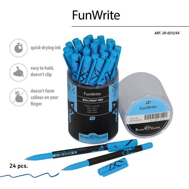 Ручка шариковая 0,5мм синяя "FunWrite. Черный волк", BV/20-0212/45 (24)